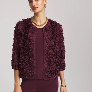 NWT Chicos Floral Appliqué Jacket in Deep Burgundy